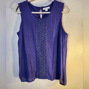 Coldwater Creek Women's Blue Sleeveless Embroider Top Sz XL/16